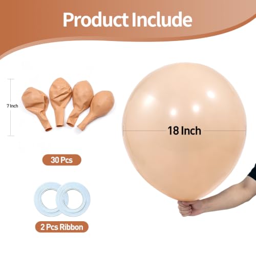 Image of KALOR 18 Inch Beige Large Latex Round Balloons 30-Pack