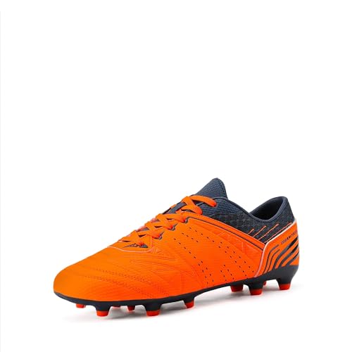 DREAM PAIRS Mens Sport Flexible Athletic Lace Up Light Weight Outdoor Cleats Football Soccer Shoes 10 Orange/Navy