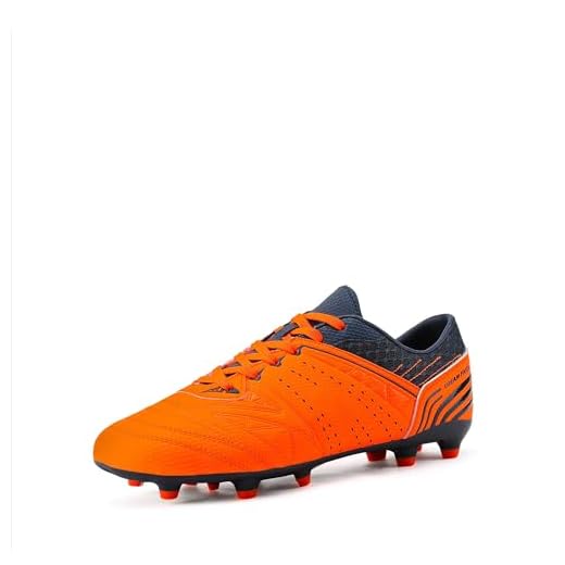 DREAM PAIRS 160859 Men's Sport Flexible Athletic Lace Up Light Weight Outdoor Cleats Football Soccer Shoes Orange Navy Size 10.5