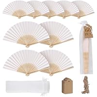 SWAWIS 60 Piezas Abanicos de Tela Blanco, Abanico Plegable con