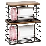 Stylstoreazy 2 Pack Storage Stackable Kitchen Laundry Pantry Organizers,Wall Mount Trash Bag Holder Dispenser with Bamboo Top Countertop Organizer,Brown