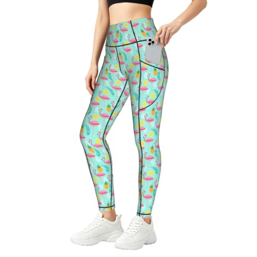 Pantalones de yoga elásticos con estampado de flamencos transpirables