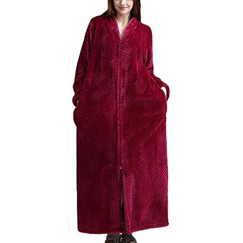 ShiFan Ladies Supersoft Full Zip Plush Dressing Gown Long Luxury Thick Housecoat Lounger Rose XL Cover