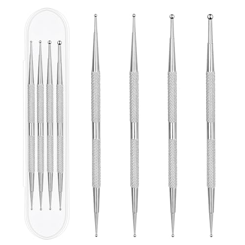 LIQWEI 4 Stück Dotting Pen Nail Art Dotting Tools, Edelstahl Strass Nail Art Dotting-Tools Dual-Ended Strass Picker Nails Design Werkzeug für Punkte und zum Marmorieren Maniküre DIY (4 Größen)