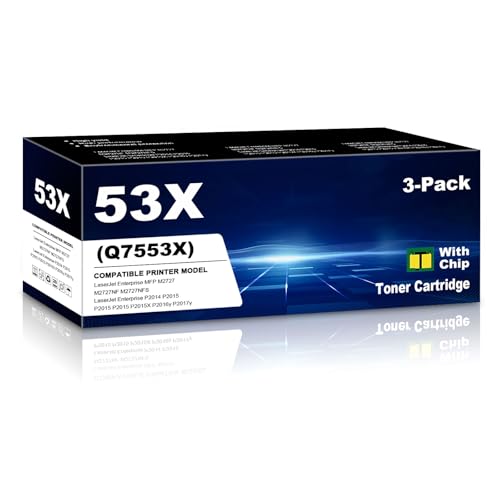 Image of 53X Toner Cartridge Replacement for HP 53A 53 X Q7553A Q7553X LaserJet M2727nf MFP M2727nfs MFP P2014 P2014n P2015 P2015d P2015dn P2015n P2015x - 3 Black(With Chip