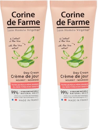 Corine de Farme - Crema de Día Nutritiva 50ml - Cuidado Homeo-Vegetal - con Extracto de Aloe Vera - Para Todo Tipo de Pieles, Incluso Pieles Sensibles - 99% de Origen Vegetal (Paquete de 2)