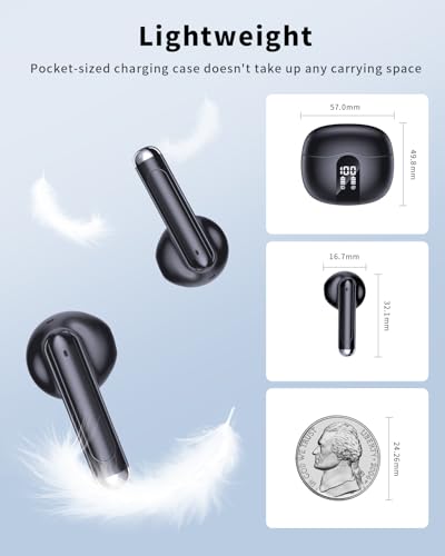 Image of Wireless Earbuds, 2026 Bluetooth 5.4 Headphones Bass Stereo Ear Buds with Noise Cancelling Mic, LED Display in Ear Earphones 50H Playtime Ear Buds, IP7 Waterproof for Laptop Pad Phones, Pure Black