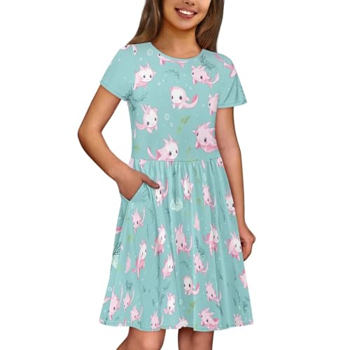 Image of Short Sleeve Dress for Girls with Pockets Cute Toddler Girl Clothes Summer 2-12