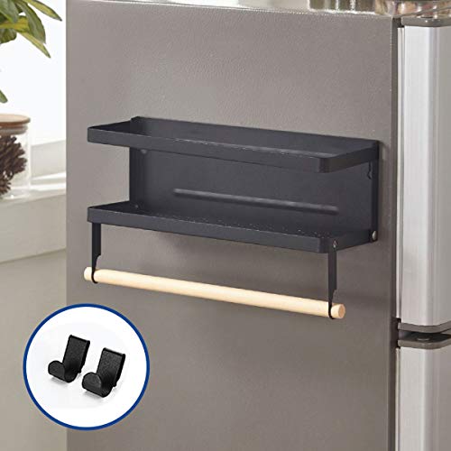 Winnprime Magnetic Fridge Spice Rack Organizer with 2 Utility Hooks, Magnetic Paper Towel