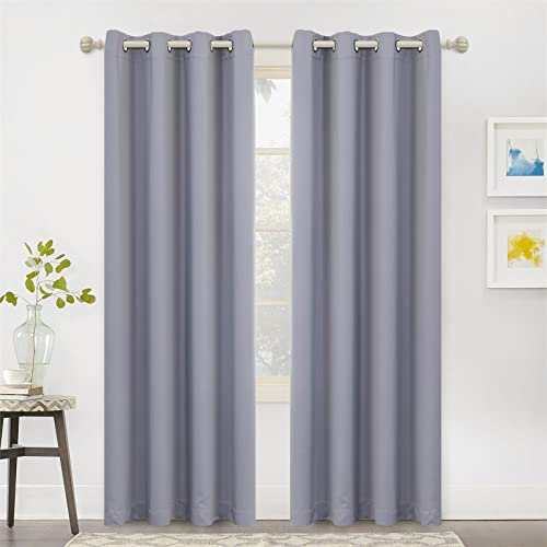 Image of MYSKY HOME Blackout Curtains 80 Inch Length for Living Room Grey Curtains for Bedroom Gray Thermal Insulated Curtains Room Darkening Drapes with Grommets 2 Panels Set, 52W x 80L, Grey