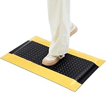 Timgle Anti Fatigue Mats Industrial 1.67 x 2.5 Heavy Duty Commercial Grade Diamond Plate Vinyl Non Slip Safety Ergonomic Floor Mat Black with Yellow Border 7/8 Inch Thick Sponge for Work Stand