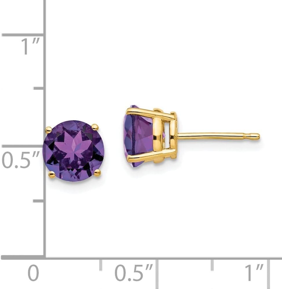 Diamond2Deal 14k Yellow Gold 7mm Amethyst Stud Earrings (L- 0.28 in, W- 0.28 in)
