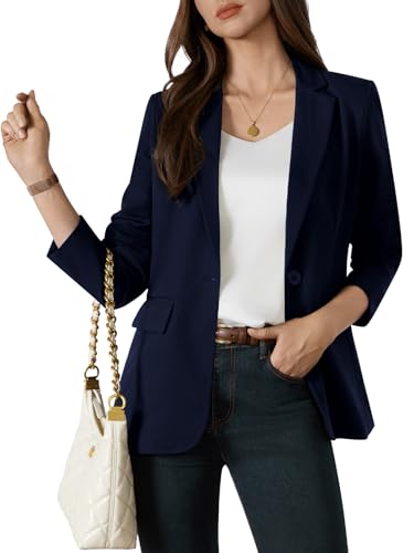 QUELDRA Blazer Femme élégant Business Casual Manches Longues Un Bouton Revers à Rabat Veste de Costume pour Bureau