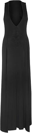 Leg Avenue Women's Deep-v Dual Slit Jersey Maxi Long Nightgown Dress