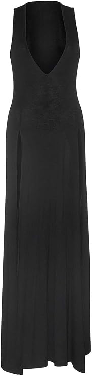 Leg Avenue Women's Deep-v Dual Slit Jersey Maxi Long Nightgown Dress