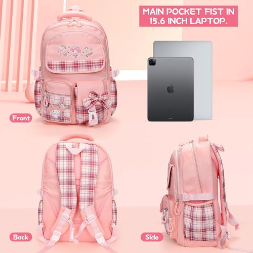 Ensccant Mochila para meninas com acessórios – Mochila escolar de anime com desenho animado, para la