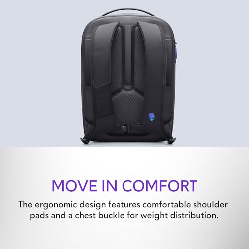 Alienware 18 Backpack - AW7825P - 28L Capacity, 3D Breathable mesh, Magnetic pocket organizers, RFID safe pocket, Weather resistant, 3D Iridescent reflective Alienware logo - Alienware Black3