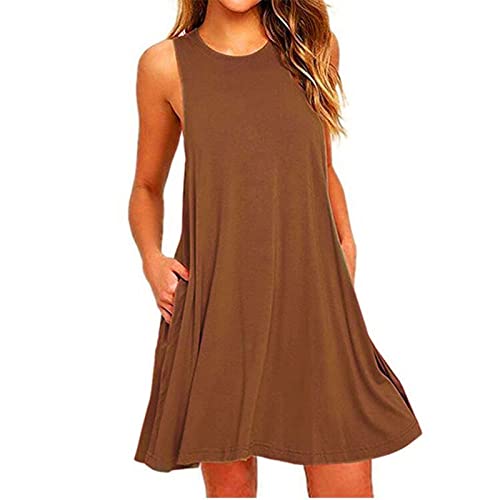 Kleider Damen Blümchenkleider Phase Eight Kleider Cocktailkleid Schwarz Brautmoden Schwarz Damen Sommer Casual Rundhals Einfarbig Sexy Mini Kurzes Kleid Braun XXL