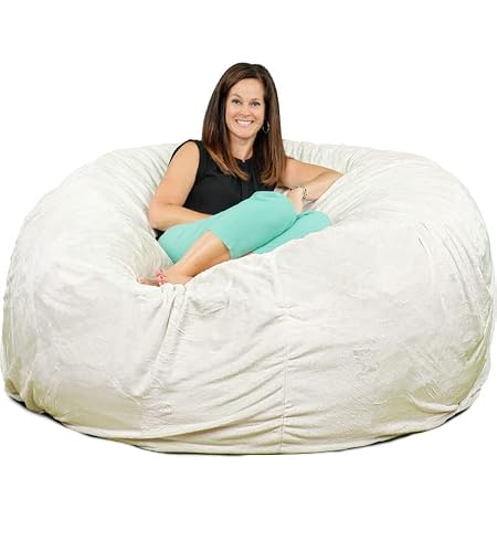 Ultimate Sack 6000 (6 Ft.) Bean Bag Chair: Giant Foam-Filled Furniture - Machine Washable Covers, Durable Inner Liner, 100% Virgin Foam. Comfy Bean Bag Chair. (Ivory, Fur) #TOP22