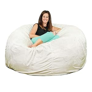 ULTIMATE SACK 6000 (6 Ft.) Bean Bag Chair: Giant Foam-Filled Furniture – Machine Washable Covers, Durable Inner Liner, 100% Virgin Foam. Comfy Bean Bag Chair. (Ivory, Fur)