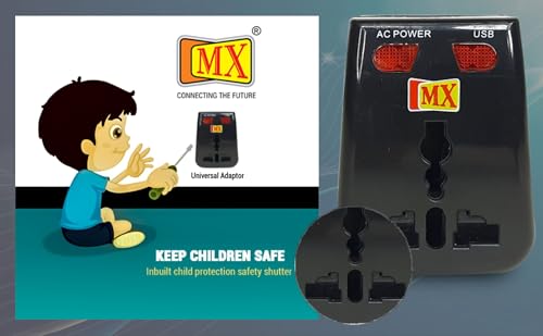 Image of MX Universal Travel Adapter with USB Port, International Power Plug with LED Indicator and Built-in Fuse, All in One Multi Country Adapter for US UK EU AU, Compact Travel Charging Solution