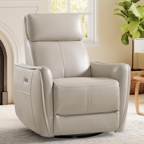 Image of HAOMARKETS Electric Swivel Rocker Recliner Chair, Power Faux Leather Glider Rocking Recliners for Adults,360 Swivel Nursery Reclining Sofa with USB Charging Port, Beige