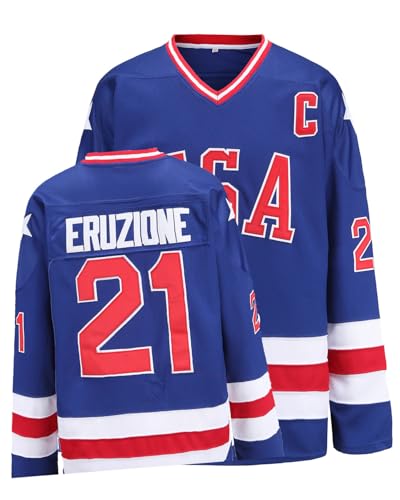 YWIES Hockey Jersey of USA 1980 Olympic Team Jerseys #21 Mike Eruzione Stitched Letters and Numbers Blue S-XXXL