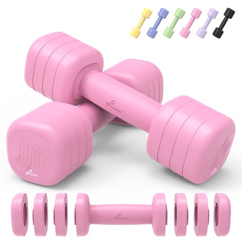 Adjustable Dumbbell Set of 2, Sportneer 4 in 1 Free Weights Dumbbells for Women Man, Each 2lb 3lb 4lb 5lb Fast Adjust Weights with TPU Soft Rubber Handle for Home Gym Exercise Training (Wild Rose)