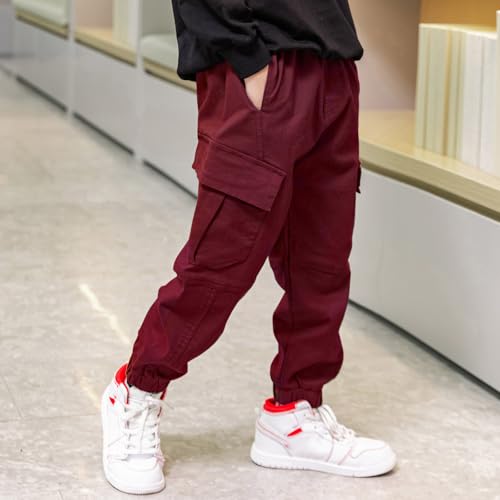 Image of Boys Cargo Pants Cotton Casual Pants Elastic Waist Hiking School Uniform Sweatpants Joggers