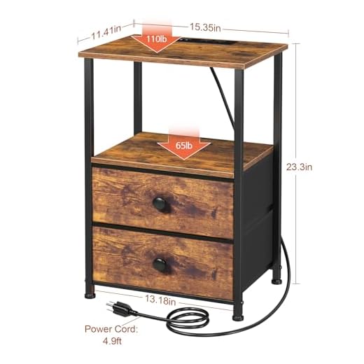LOAKEKEL Rustic Night Stand Set with Charging