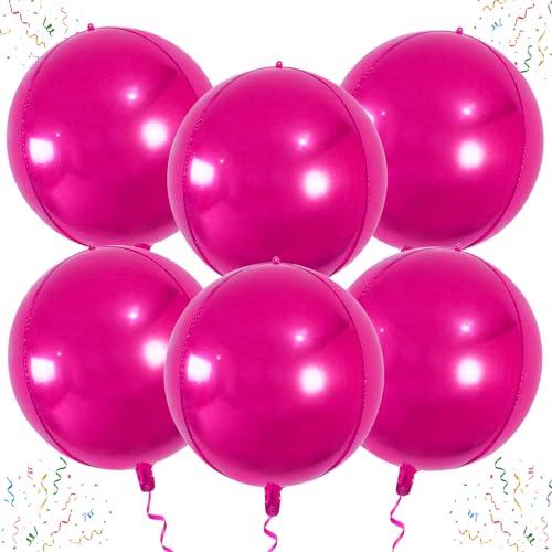 Image of Large Hot Pink Metallic Balloons - 22 Inch, 6 Pack 4D Foil Balloons for Party Decorations, Birthday Celebrations | Pink Party Supplies