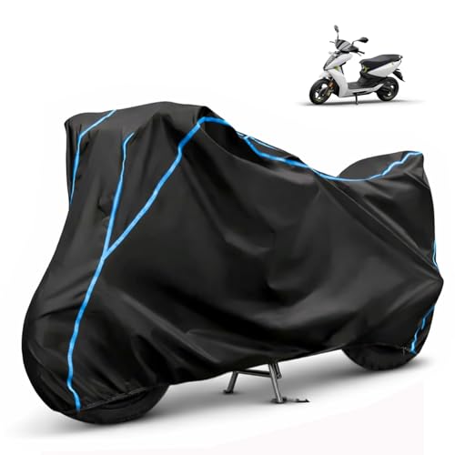 Image of Compatible with Ather EL Scooter Waterproof Two Wheeler Scooter Body Cover Water Resistant, Heavy Duty, UV Rays, Dust & Scratch Protection for All-Modal & Variants (Black,Sky Blue Piping)