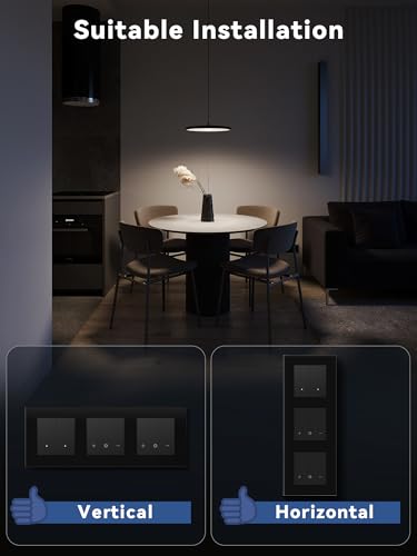 BSEED Smart Lichtschalter mit Doppel WIFI Dimmer Schalter,LED Dimmschalter Unterputz,Kompatibel mit Alexa&Google Home,Smart Zeitpl&auml;ne,2 Fach 1 Weg Wlan Wandschalter Schwarz(Neutralleiter Erforderlich)