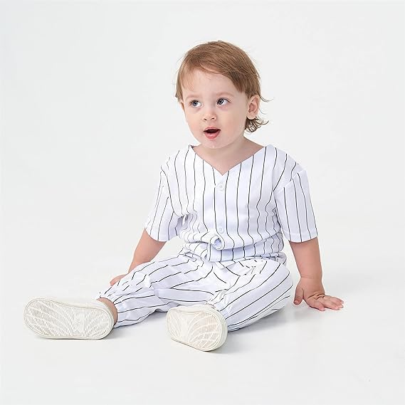 Miniatura 2 de Kids White Stripe Baseball Sets Baby Boys Casual Sports Top Short Sleeve Jersey and Pants Girls Summer Outfits