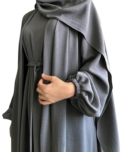 Image of Women's Muslim Dress Two Pieces Set Islamic Prayer Abaya Modest Solid Color Muslim Outfits