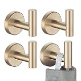 JQK Bathroom Towel Hook Champagne Bronze, Coat Robe Clothes Hook for Bathroom Wall Mounted (Pack of 4), SUS 304 Stainless Steel 0.8mm, TH100-CB-P4