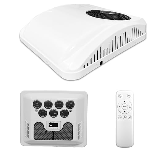 Treeligo 11000 BTU 12V DC Rooftop RV Air Conditioner, Battery Powered, Ultra Quiet & Fast Cooling Rooftop Inverter AC Unit with Heater for Motorhome Camper Van