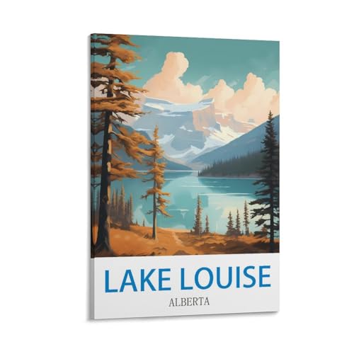 Toile Lake Louise Alberta poster voyage retro pour creer un salon cosy canadien