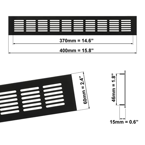 60x400mm Air Vent Cover - Aluminium Ventilation Grille - Black Furniture Grill for Door Wardrobe, Radiator - Image 2