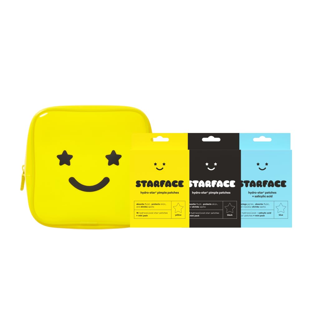 Starface Big Lil Gift Set - Hydro-Star Hydrocolloid Pimple Patches Yellow Mini Pack & Black Star Mini Pack (32ct), Hydro-Star + Salicylic Acid (16ct), Shrink Spots, Absorb Fluid, Reduce Redness