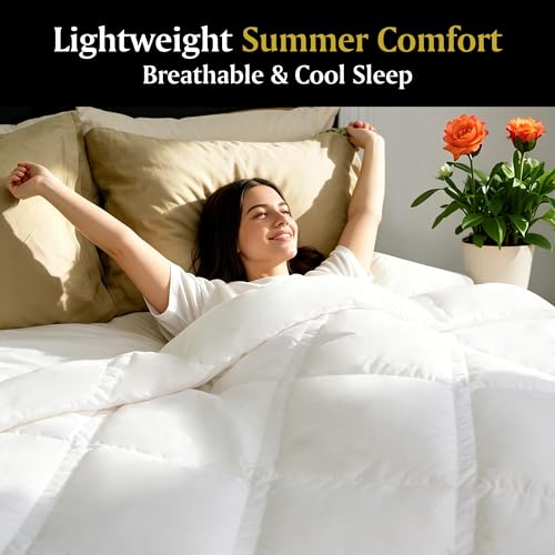 Image of Beautyrest Goose Down Fiber Comforters King Size for Summer | 100% Cotton, Hotel Collection, Lightweight, Blanket, Cooling for Hot Sleepers, 8 Corner Tabs, Noiseless, 106x90 Inch, White