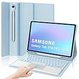 KVAGO Keyboard Case for Samsung Galaxy Tab S10 FE Plus/S10 FE+ 13.1 Inch 2025(SM-X620/X626B), Detachable 7 Colors Backlit Bluetooth Keyboard, Smart Touchpad,Cover with S Pen Holder (Sky Blue)