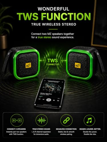 Image of 10W Wireless Bluetooth Speaker with Deep Bass, TWS Function, Type-C Fast Charging, 3-5 Hours Playtime, Portable Mini Speaker with FM /USB /TF Card Support & Bluetooth 5.0 (M Green)