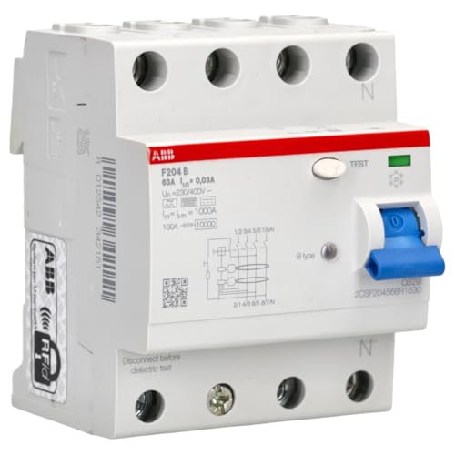 Image of ABB Protecta Plus F204 B-40/0.3 Residual Current Circuit Breaker • 4 Pole • 40A • Type B • 300mA • RCCB • DIN Rail • F200 Series • Earth Fault Protection • 2CSF204568R3400