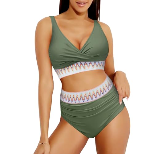Ensemble bikini taille haute femme maillot de bain deux pièces gainant push-up plage