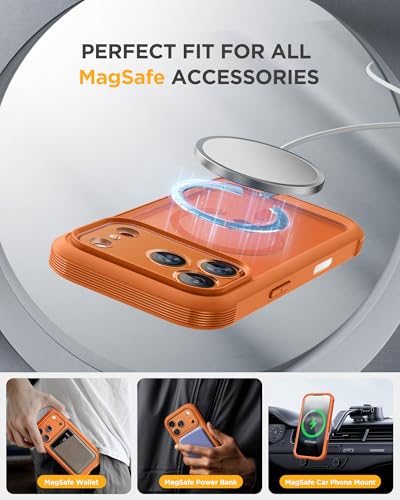 Image of Miracase Magnetic for iPhone 17 Pro Case 6.3 inch [Compatible with MagSafe] Full-Body Phone Case with Built-in Glass Screen Protector & Camera Control,Drop Proof iPhone 17 Pro Cover, Orange