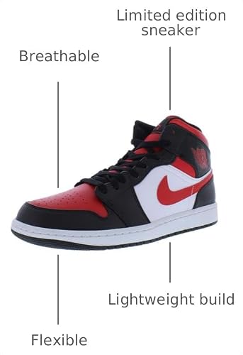 Nike Nike Air Jordan 1 Mid, Men's Sneakers, White Black Red, 45 EU