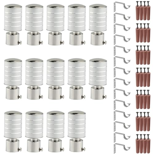 Image of GRIVAN Stainless Steel Curtain Bracket Set for Door & Window - 1 Inch Rod Support Holder with Knobs & Mounting Accessories (Silver, Pair of 7)