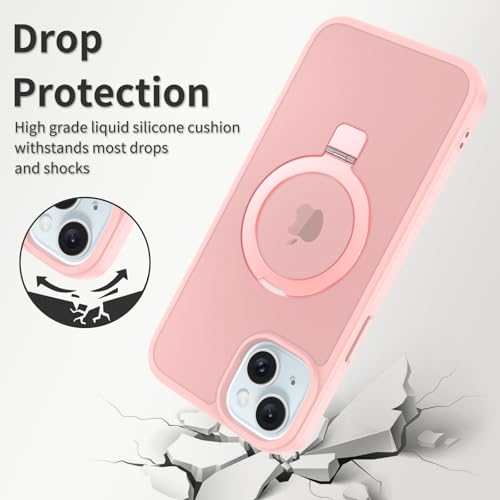 iYavvort Ultra-Magnetic Stand for iPhone 15/iPhone 14/iPhone 13 Case [Military Drop Protection] [Compatible with MagSafe] Shockproof Translucent Matte Slim Ring Holder Case (Pink) - image 2