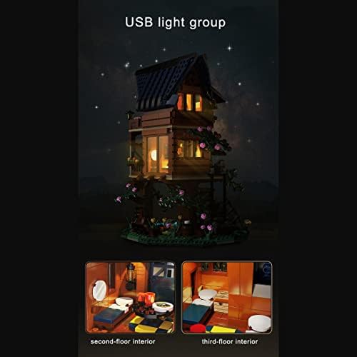 WUGU Creative Tree House Building Kit with LED Light, 3036 Pieces Four Seasons Style Treehouse Modular Building Blocks Gifts for Adults Kids Compatible with Lego
